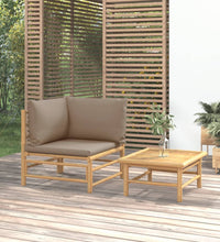 2-tlg. Garten-Lounge-Set mit Taupe Kissen Bambus