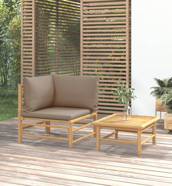 2-tlg. Garten-Lounge-Set mit Taupe Kissen Bambus