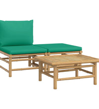 3-tlg. Garten-Lounge-Set mit Grünen Kissen Bambus