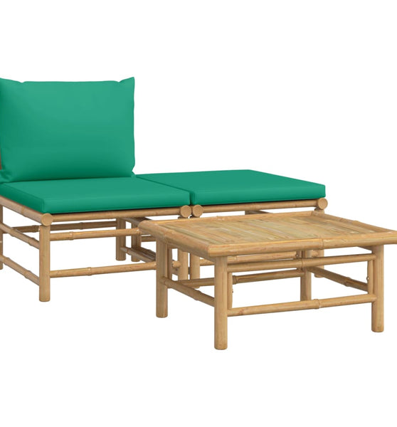 3-tlg. Garten-Lounge-Set mit Grünen Kissen Bambus