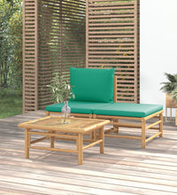 3-tlg. Garten-Lounge-Set mit Grünen Kissen Bambus