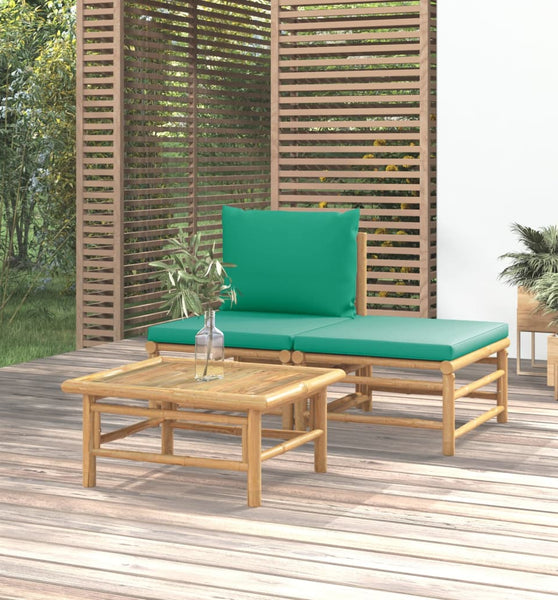 3-tlg. Garten-Lounge-Set mit Grünen Kissen Bambus