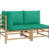 2-tlg. Garten-Lounge-Set mit Grünen Kissen Bambus