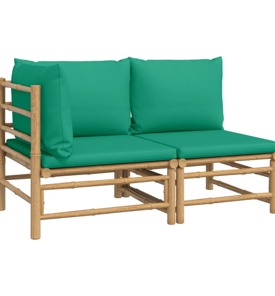 2-tlg. Garten-Lounge-Set mit Grünen Kissen Bambus