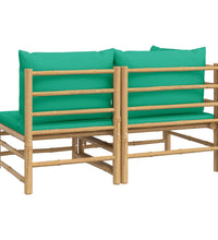 2-tlg. Garten-Lounge-Set mit Grünen Kissen Bambus