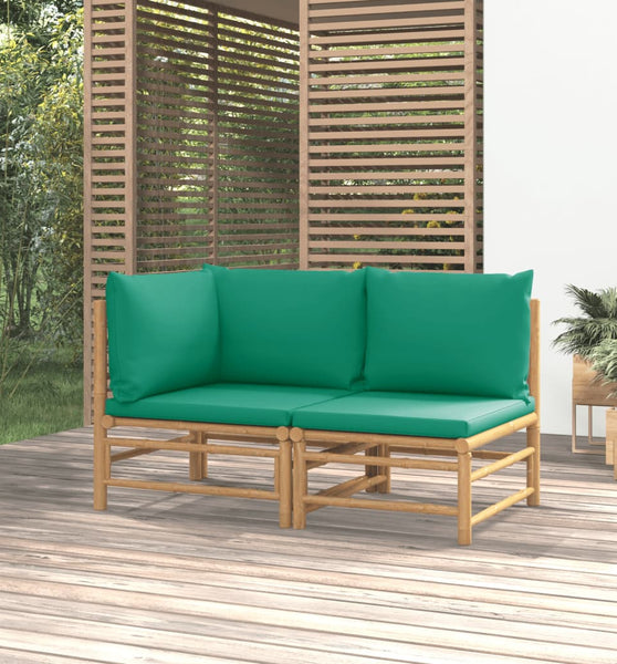 2-tlg. Garten-Lounge-Set mit Grünen Kissen Bambus