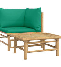 2-tlg. Garten-Lounge-Set mit Grünen Kissen Bambus