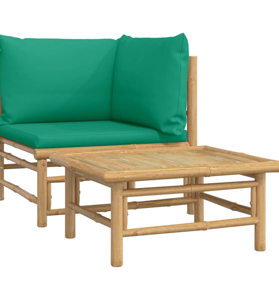 2-tlg. Garten-Lounge-Set mit Grünen Kissen Bambus