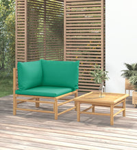 2-tlg. Garten-Lounge-Set mit Grünen Kissen Bambus