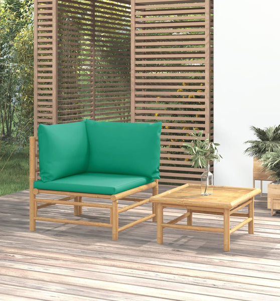 2-tlg. Garten-Lounge-Set mit Grünen Kissen Bambus