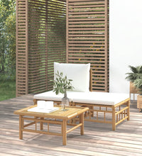 3-tlg. Garten-Lounge-Set mit Kissen Creme Bambus