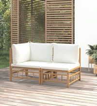 2-tlg. Garten-Lounge-Set mit Cremeweißen Kissen Bambus