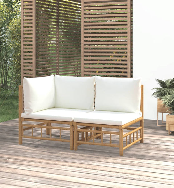 2-tlg. Garten-Lounge-Set mit Cremeweißen Kissen Bambus