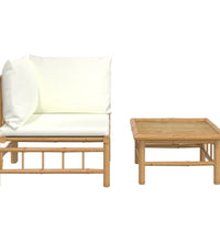 2-tlg. Garten-Lounge-Set mit Cremeweißen Kissen Bambus