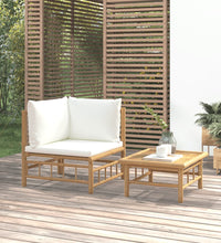 2-tlg. Garten-Lounge-Set mit Cremeweißen Kissen Bambus