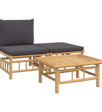 3-tlg. Garten-Lounge-Set mit Dunkelgrauen Kissen Bambus