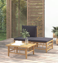 3-tlg. Garten-Lounge-Set mit Dunkelgrauen Kissen Bambus