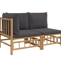 2-tlg. Garten-Lounge-Set mit Dunkelgrauen Kissen Bambus