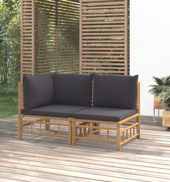 2-tlg. Garten-Lounge-Set mit Dunkelgrauen Kissen Bambus