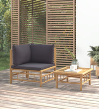 2-tlg. Garten-Lounge-Set mit Dunkelgrauen Kissen Bambus