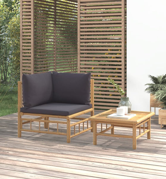 2-tlg. Garten-Lounge-Set mit Dunkelgrauen Kissen Bambus