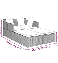 Sonnenliege mit Kissen Braun 182x118x63 cm Poly Rattan