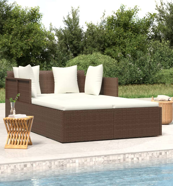 Sonnenliege mit Kissen Braun 182x118x63 cm Poly Rattan