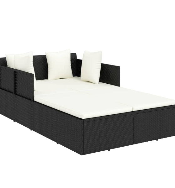 Sonnenliege mit Kissen Schwarz 182x118x63 cm Poly Rattan