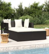 Sonnenliege mit Kissen Schwarz 182x118x63 cm Poly Rattan