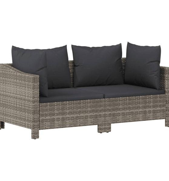 2-tlg. Garten-Lounge-Set mit Kissen Grau Poly Rattan