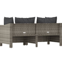 2-tlg. Garten-Lounge-Set mit Kissen Grau Poly Rattan