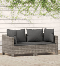 2-tlg. Garten-Lounge-Set mit Kissen Grau Poly Rattan