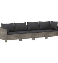 4-tlg. Garten-Lounge-Set mit Kissen Grau Poly Rattan