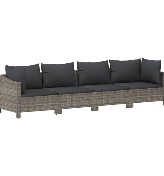 4-tlg. Garten-Lounge-Set mit Kissen Grau Poly Rattan