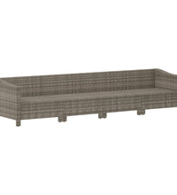 4-tlg. Garten-Lounge-Set mit Kissen Grau Poly Rattan