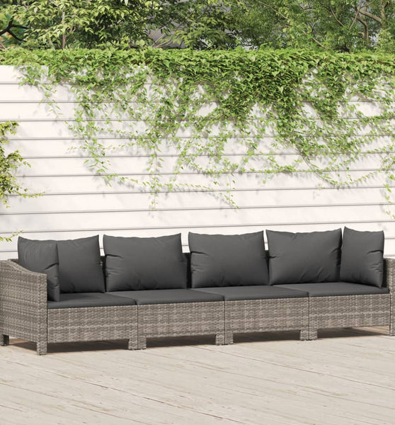 4-tlg. Garten-Lounge-Set mit Kissen Grau Poly Rattan