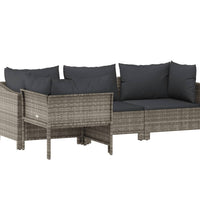 4-tlg. Garten-Lounge-Set mit Kissen Grau Poly Rattan