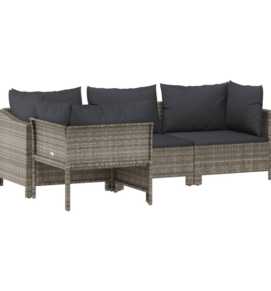 4-tlg. Garten-Lounge-Set mit Kissen Grau Poly Rattan