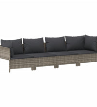 4-tlg. Garten-Lounge-Set mit Kissen Grau Poly Rattan