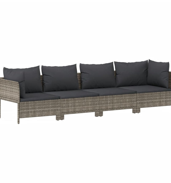 4-tlg. Garten-Lounge-Set mit Kissen Grau Poly Rattan