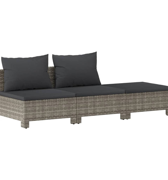 3-tlg. Garten-Lounge-Set mit Kissen Grau Poly Rattan