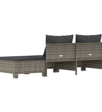 3-tlg. Garten-Lounge-Set mit Kissen Grau Poly Rattan