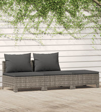 3-tlg. Garten-Lounge-Set mit Kissen Grau Poly Rattan