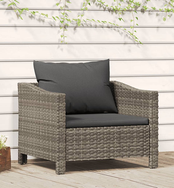 Gartensessel mit Kissen Grau Poly Rattan