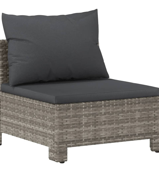 Garten-Mittelsofa mit Kissen Grau Poly Rattan