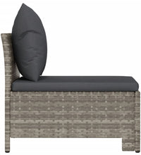 Garten-Mittelsofa mit Kissen Grau Poly Rattan