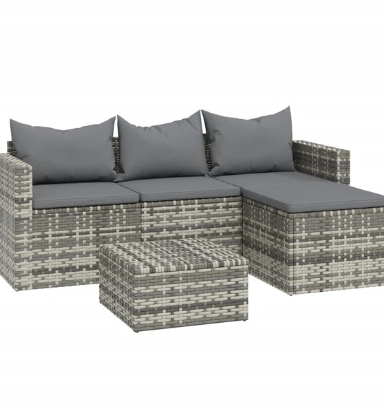 3-tlg. Garten-Lounge-Set mit Kissen Grau Poly Rattan