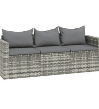 3-tlg. Garten-Lounge-Set mit Kissen Grau Poly Rattan