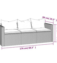 3-tlg. Garten-Lounge-Set mit Kissen Grau Poly Rattan