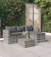 3-tlg. Garten-Lounge-Set mit Kissen Grau Poly Rattan